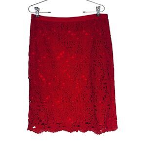 Talbots Red Lace Crocheted Lined Straight Skirt Women's Size 10